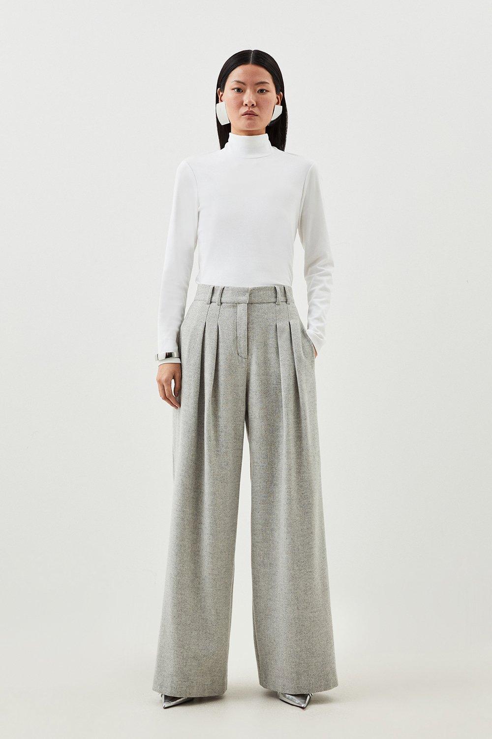 Petite Tailored Wool Blend Double Faced Wide Leg Pants | Karen Millen